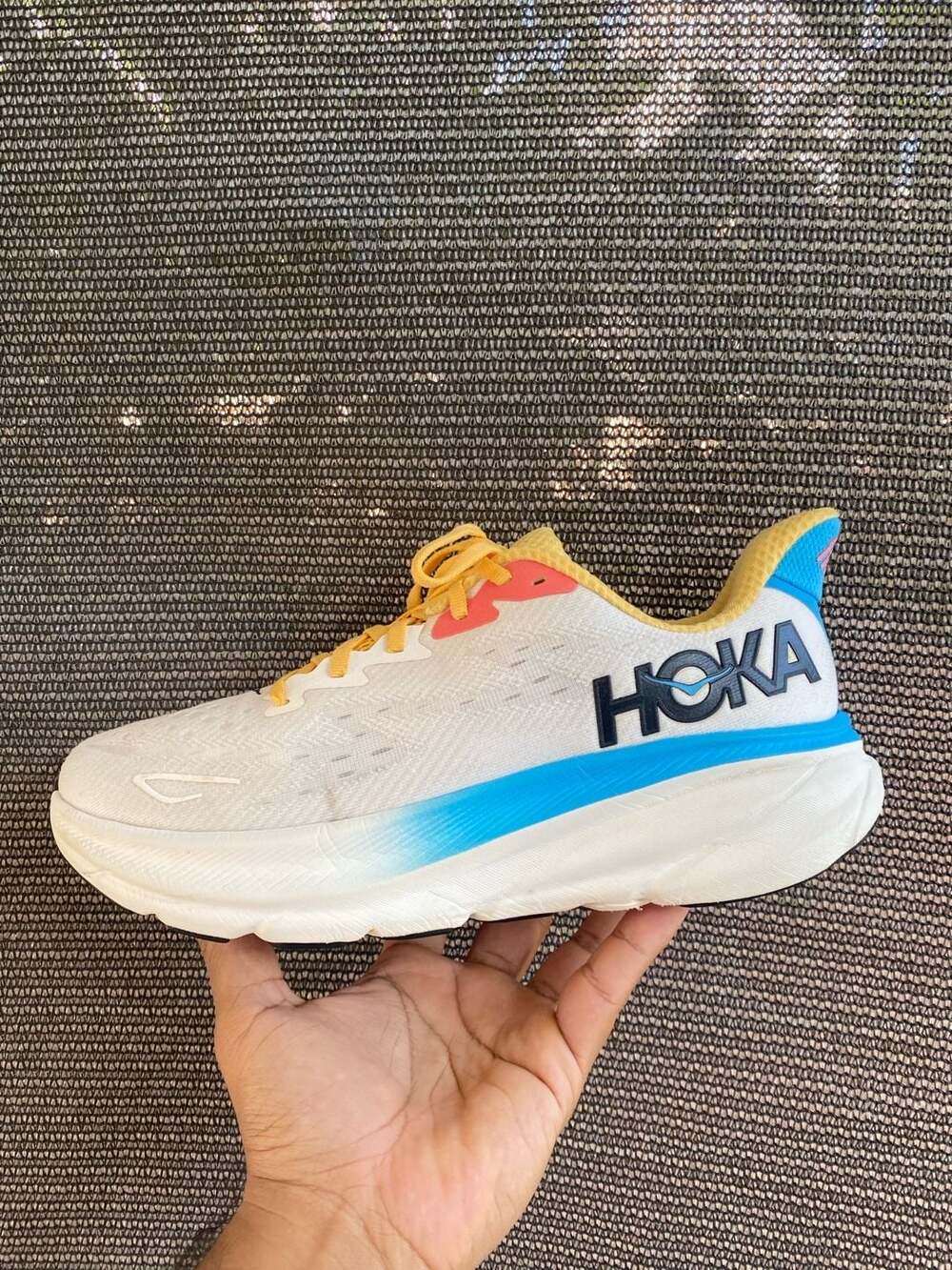 Hoka Clifton 9 Women's Running Shoes Size 10 White Blue Yellow